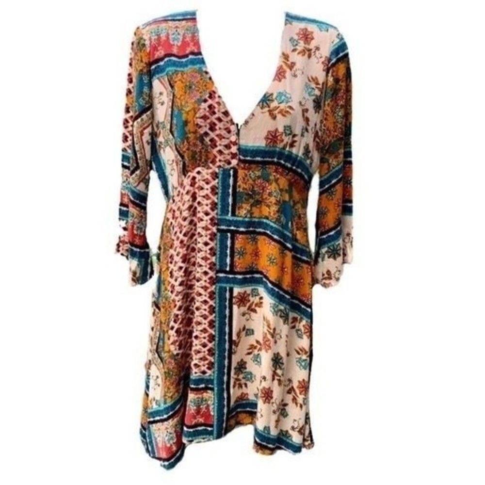 Aquamar Patchwork Sleeve Shirt Dress Medium